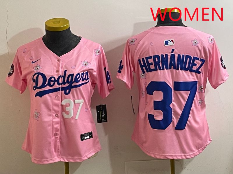 Women Los Angeles Dodgers 37 Hernandz Pink Sakura Edition 2025 Nike MLB Jersey style 32